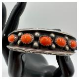 Silver Oval Red Coral Silverwork Beading Chunky He