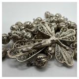 Vintage 800 Silver Filigree Rosary Necklace with C