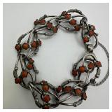 Coral Stone 800 Silver Bracelet Silverwork Etrusca