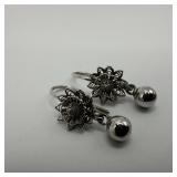 Silver Dangle Hook Earrings Filigree Flower Stud B