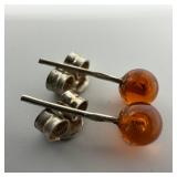 Amber Stud Ball Sterling 925 Silver Earrings M76