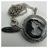 Whiting and Davis Black Intaglio Cameo Pendant Nec