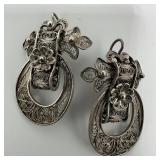 Ornate Openwork Twisted Intricate Floral Silver Ea