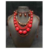 5pc Brown and Red Cinnamon Spiced Necklace Lot