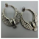Bird Open Wing Hawk Style Sterling Silver Earrings