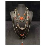 4pc Orange Blue and Silver Tibetan Necklace Lot