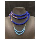 2pc Blue Crotchet Beaded Jewelry Set