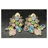 Signed Vintage Kirks Folly Clip On Multi Color Rhi