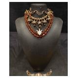 5pc Brown and Gold Pumpkin Spice Necklace Lot