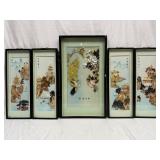 Chinese Hardstone Shell Art Wall Panels Set of Fiv