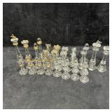 Glass Chess Set with Gold Tone Accents Complete 32