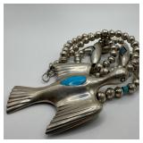Native American Style Silver Turquoise Inlay Beade