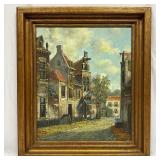 Signed Muliler European Street Scene Oil Painting
