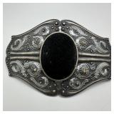 Large Ornate French Repousse Silver Hair Barrette