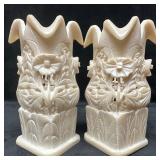 Pair of Hand Carved Floral White Alabaster Soapsto