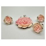 Carved Shell Sterling Ring, Pendant, Earring Set