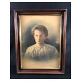 1800's Antique Airbrushed Ink Portrait & Frame Wit
