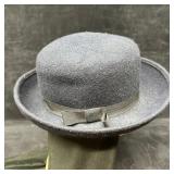 Dark Blue Wool Felt Wide Brim Hat With Neck Drape