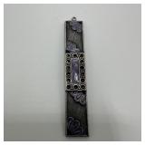 Rhinestone and Enamel Accent Purple Floral Silver