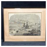Victorian Exhibition Fountain Scene Framed Engravi