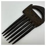 African Carved Wood Comb Zambia Tribal Hair Comb G
