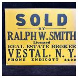 Real Estate Cardboard Sign Mid 20th Century Vestal