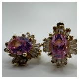 10K Pink Gemstone Ballerina Style Baguette Halo De