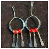 Sterling Silver Red Beaded Dangle Drop Hook Earrin