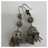 800 Silver Filigree Tassel Chandelier Earrings Tra
