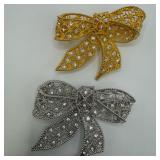 Kenneth Jay Lane Pair of Rhinestone Bow Brooches G