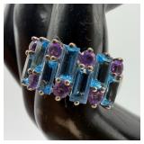Sterling Silver Blue Topaz Baguette Purple Amethys