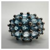 Domed Cluster Design Blue Topaz Sterling Ring Thai