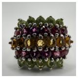 Multi Gemstone Band Design Sterling Ring Tourmalin