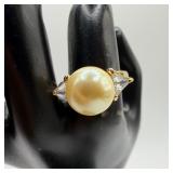 Nolan Miller Ring Faux Pearl Rhinestone Baguettes