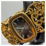 Trifari Gold Tone Openwork Design Chain Watch with