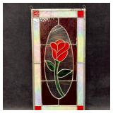 Handcrafted Stained Glass Panel with Red Tulip Flo