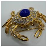 Kenneth Jay Lane Lapis Clear and Red Rhinestone Cr