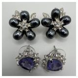 Nolan Miller Designer Costume Earrings Black Flora