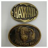 Vintage Brass Belt Buckle Hawaii and Hereford Bull