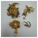 Kirks Folly Half Moon Cherub Celestial Brooch Set