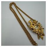 Trifari Cuckoo Clock Pendant Gold Tone Necklace 17