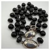 Polished Black Onyx Beaded Sterling Silver Toggle