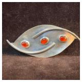 SK Sterling Silver Carnelian Three Cabochon Brooch