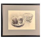 Original Framed Pencil Sketch Fruit And Bowl