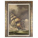 JB Vintage Framed Oil Canvas Clipper Ship Renato L
