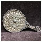 1000 Fine Silver Filigree Hand Mirror Ornate 19th