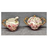 Vintage Porcelain Floral Sugar Bowl & Creamer