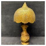 Vintage Moroccan Style Pierced Brass Table Lamp wi