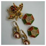Joan Rivers Enamel Faux Pearl Drop Earrings and Cr