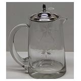 Crystal Star Burst Cream Pitcher With Sterling Lid